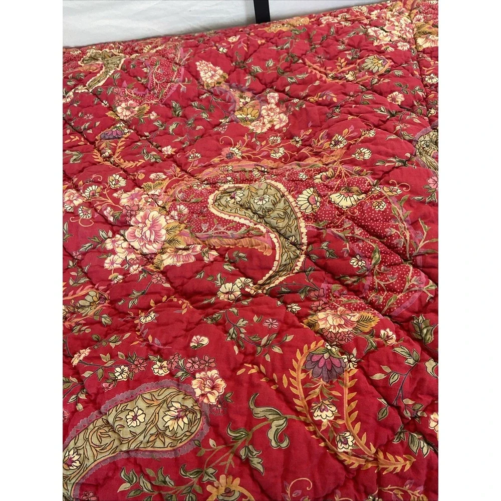 Pottery Barn Anibel Floral Paisley quilted Euro Sham Pillow Cover RED provencial